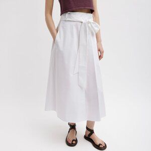 Tibi Womens Eco Poplin Back Wrap Midi Skirt White Cotton Tie Waist size 2